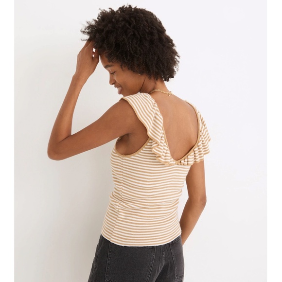Madewell Belhaven Ruffle Sweater Tank in Heather Caramel Stripe - Picture 3 of 9